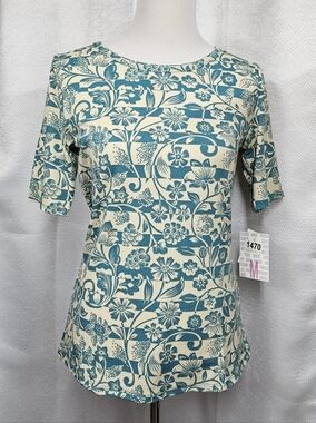 LuLaRoe Gigi T Shirt Teal Floral Stripe Short Sleeve Top